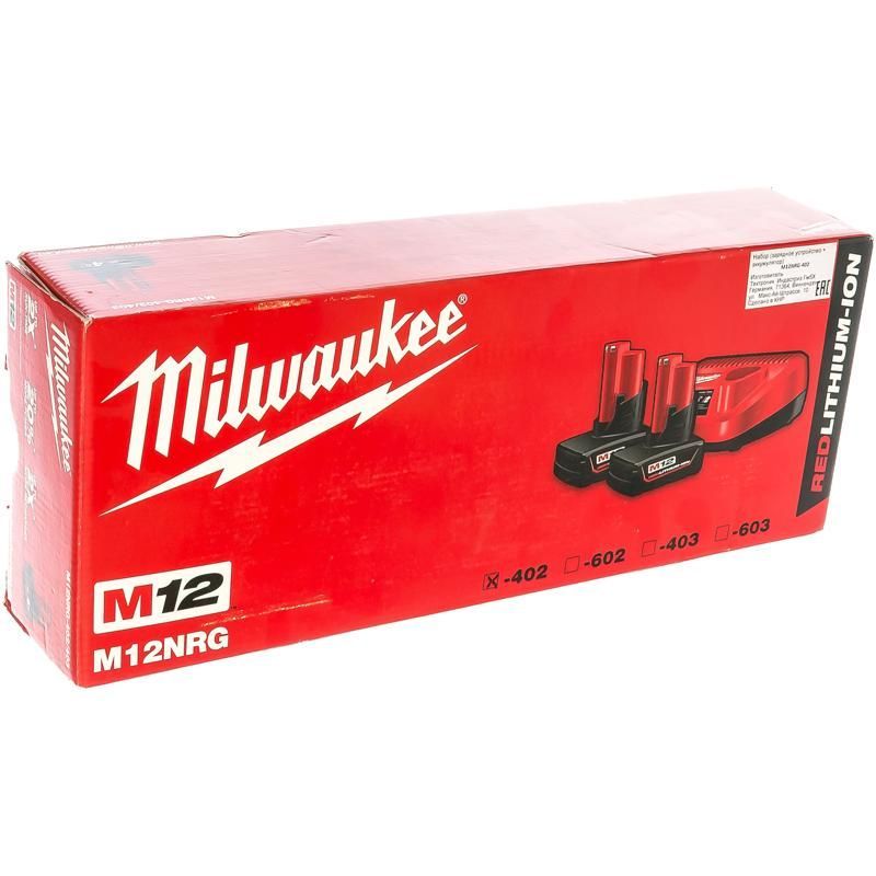 Энергокомплект Milwaukee M12 NRG-402 4933459211, 2 аккумулятора 12В, 4 Ач + зарядное устройство в Муроме