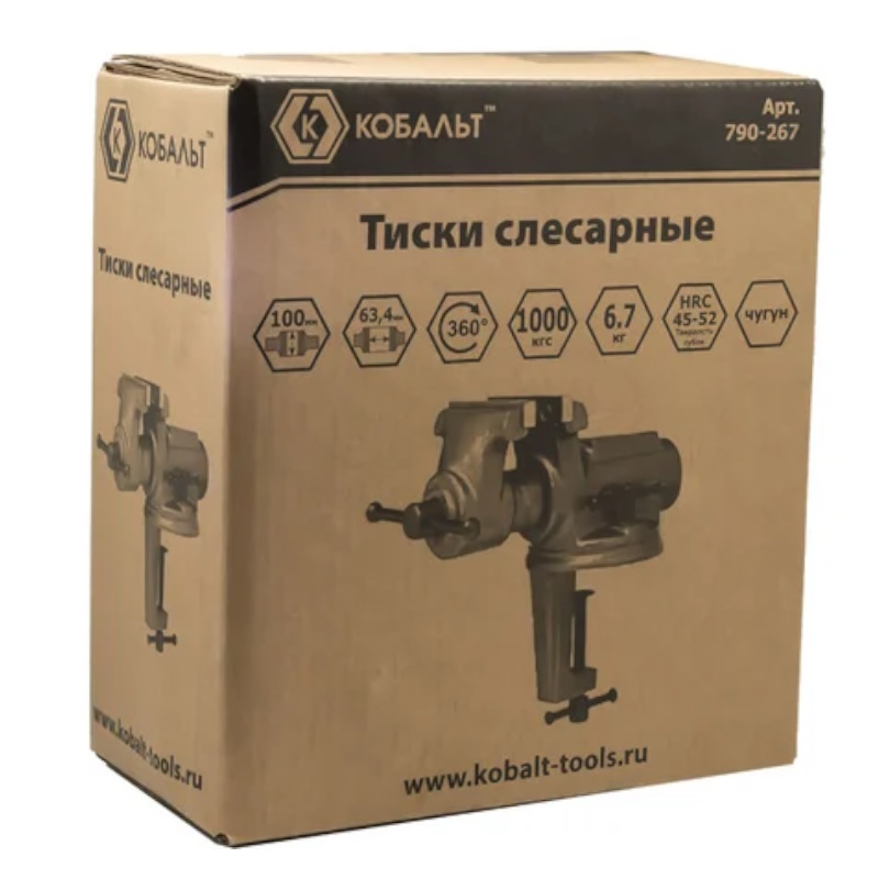 Тиски слесарные поворотные настольные Кобальт 790-267, ширина губок 100 мм в Угличе