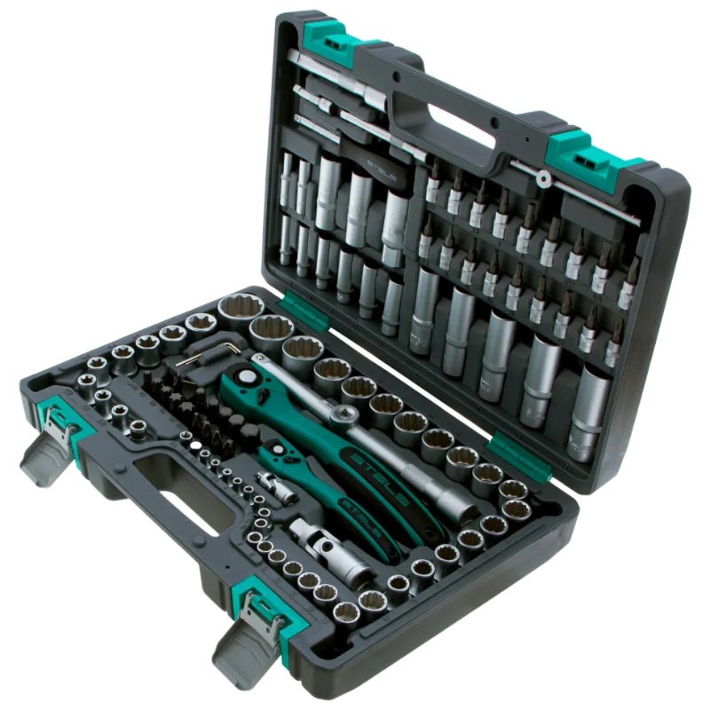 Набор инструментов Stels 14122, 1/2", 1/4", CrV, 12-гранные головки, пластиковый кейс, 109 предметов в Иваново