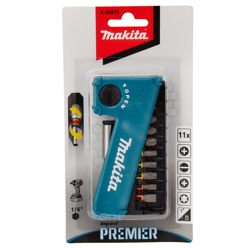 Набор насадок Makita Impact Premier E-03573, 11 шт., 25 мм, C-form PH, PZ, T, SL, магнитный держатель в Муроме