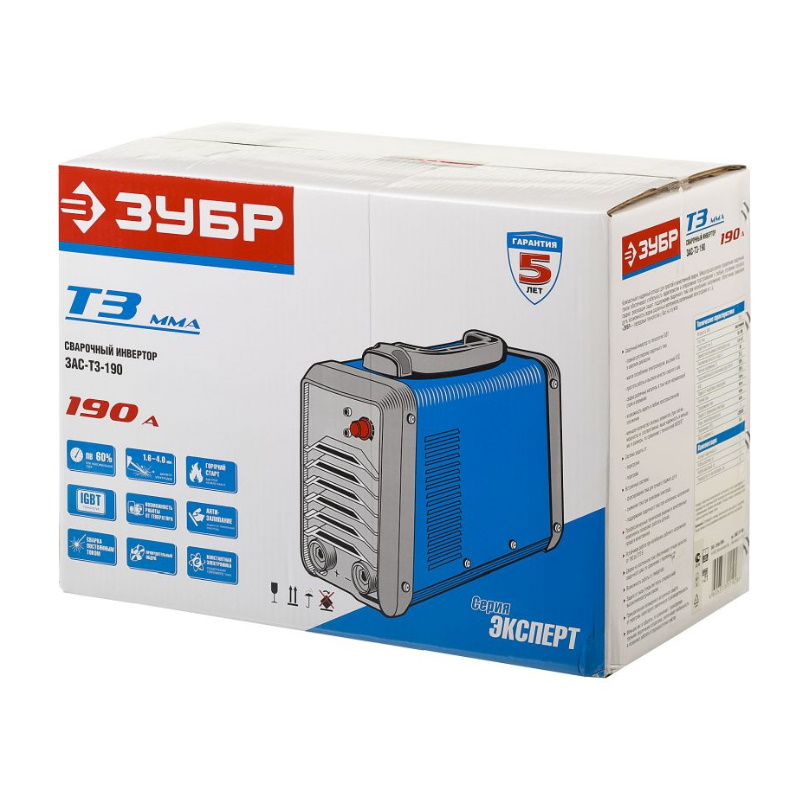 Инвертор сварочный Зубр ЗАС-Т3-190 Профессионал 190А MMA ПВ-60