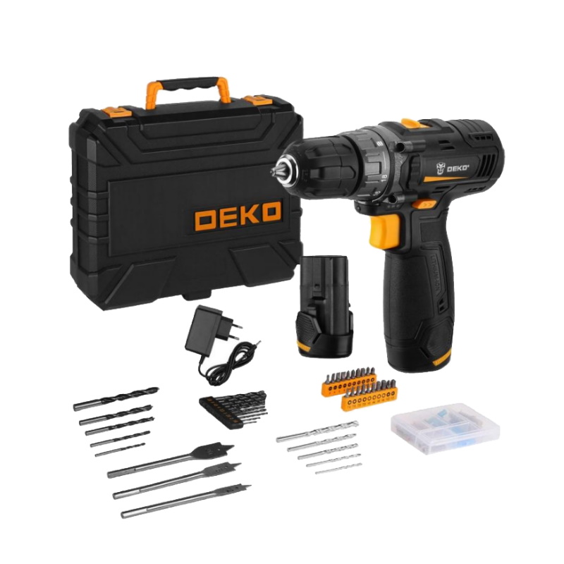 Аккумуляторная дрель-шуруповерт Deko GCD12DU3 SET5 063-4147 (Li-Ion, в кейсе + набор инструментов 92 шт, 12В, 2х1.5Ач, з/у)
