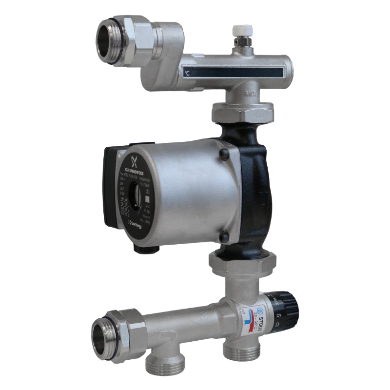 Насосно-смесительный узел Stout SDG-0120-005011 с термостатическим клапаном 20-55°C, с насосом UPSO 25-65, 130 мм