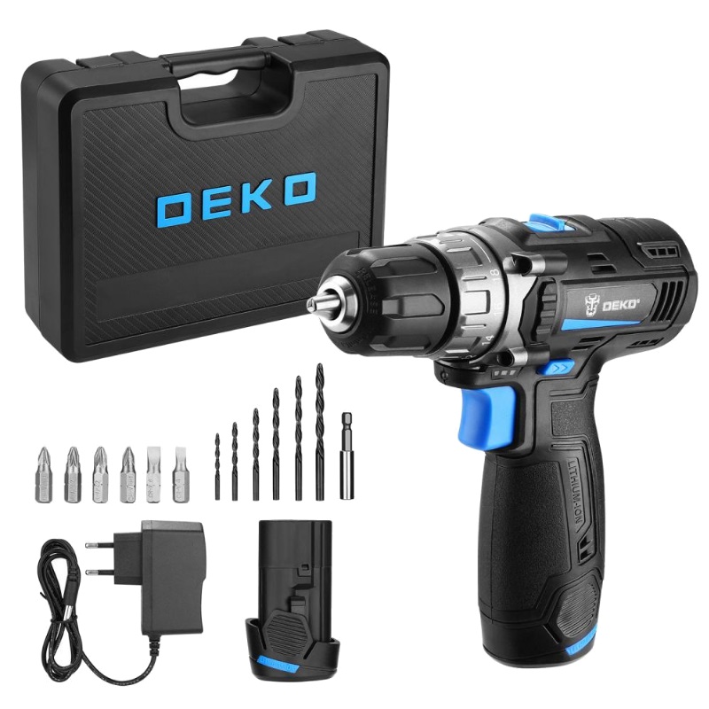 Аккумуляторная дрель-шуруповерт Deko DKCD12V PRO 083-1007 (в кейсе + оснастка 13 шт., 12В, 2х2.0Ач, ЗУ) в Муроме