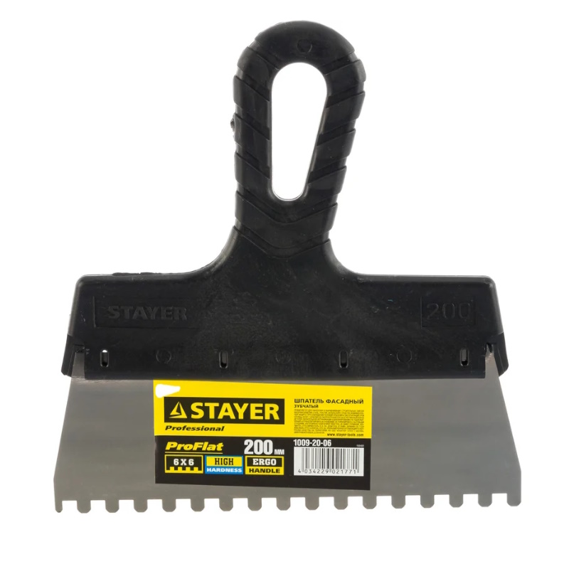 Шпатель Stayer Professional 1009-20-06 (зубчатый с пластмассовой ручкой, 200мм) в Череповце