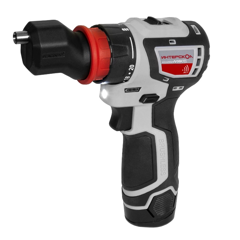 Бесщеточная аккумуляторная дрель-шуруповерт Интерскол ДА-10/12В 36 КомбиМАКС (Li-ion, сумка, 2 аккум., 2Ач, 4 насадки) 687.2.2.78