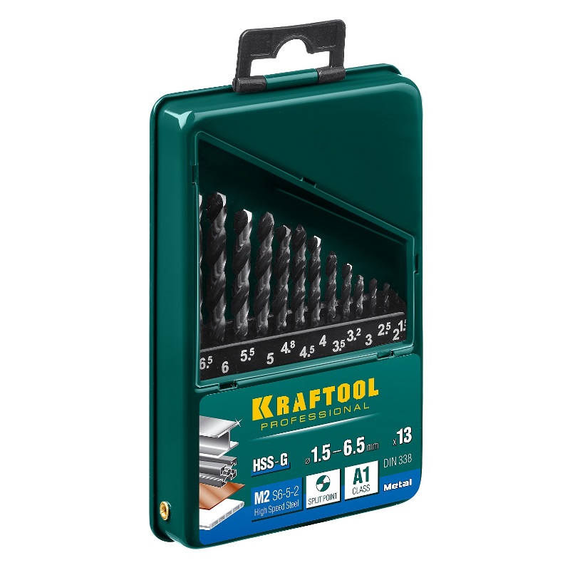 Набор сверл по металлу Kraftool 29651-H13, HSS-G, 13 шт (1.5-6.5 мм), сталь М2 (S6-5-2) в Муроме