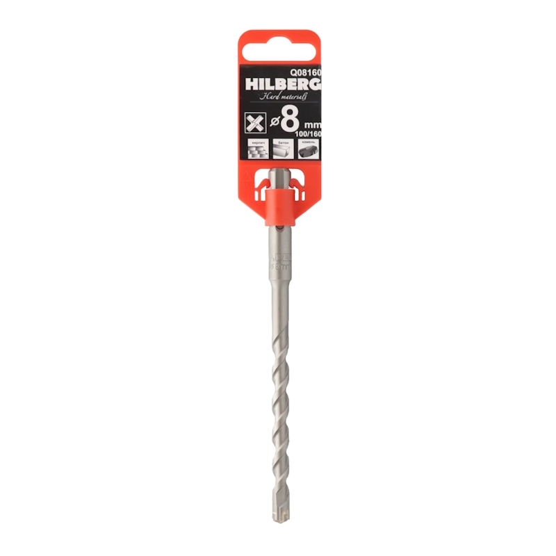 Бур для перфоратора Hilberg Q08160, по бетону, Quadro, 8*160 мм, SDS-plus