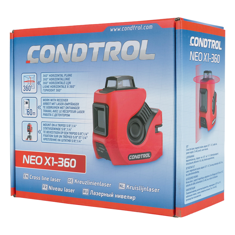 Лазерный нивелир Condtrol NEO X1-360 1-2-127 (точность 0.3 мм/м, длина волны 635 нм, защита ip54, горизонталь + вертикаль) в Ярославле