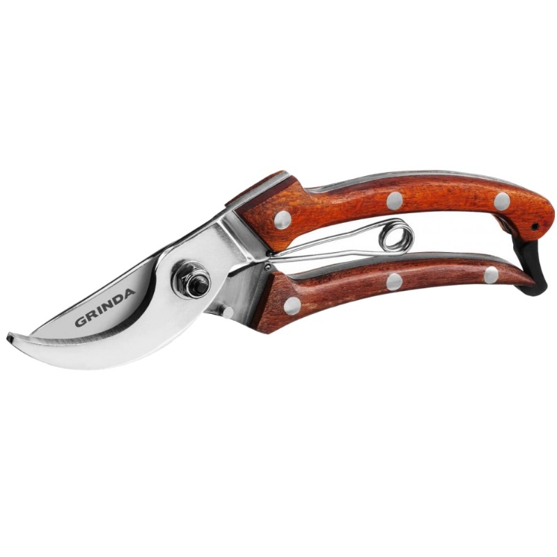 Плоскостной секатор Grinda PROLine P-17 423417, 195 мм, нержавеющая сталь, с деревянными рукоятками, цельнокованый, компактный в Костроме