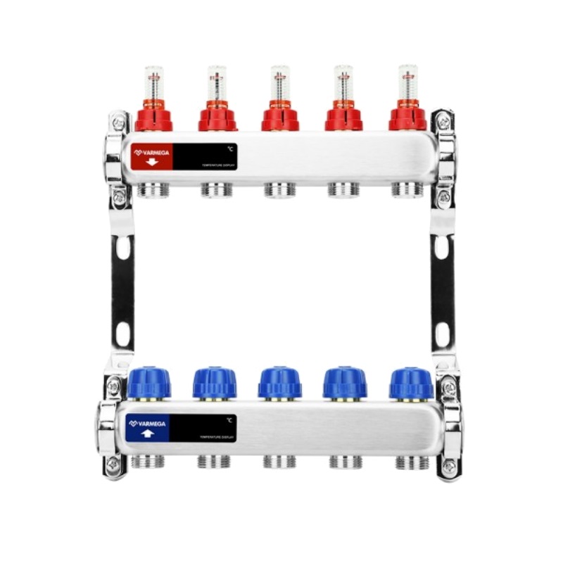 Коллекторная группа Varmega VM15105 ВР 1 с расходомерами на 5 контуров 34 EK нержавеющая сталь 7490₽