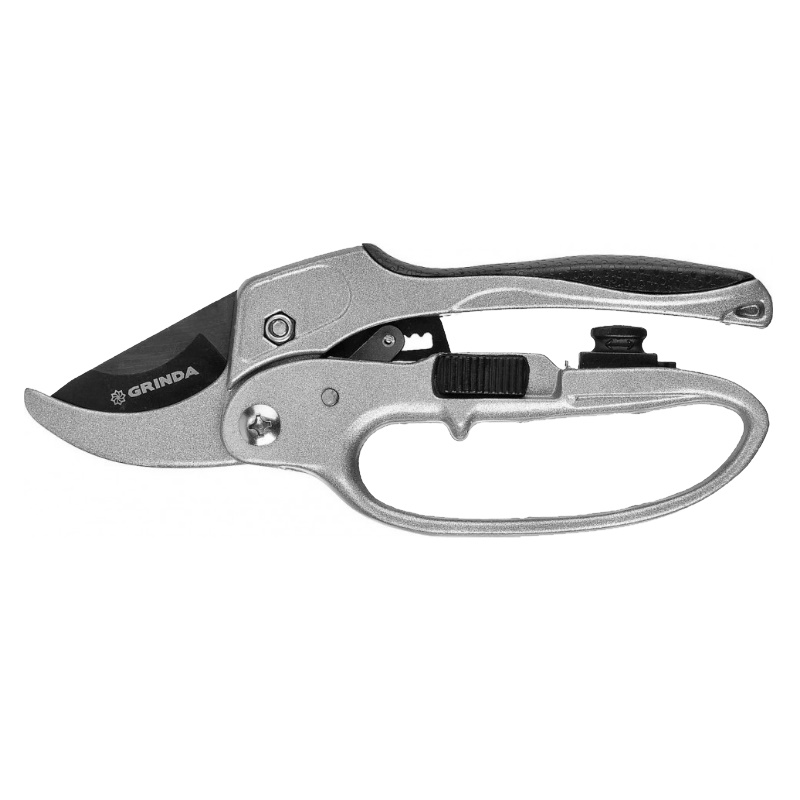 Контактный секатор Grinda G-15 8-423034_z01, 200 мм, стальные лезвия, храповый механизм, с эфесом, с алюминиевыми рукоятками в Иваново