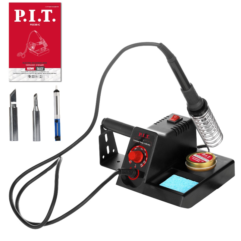 Станция паяльная P.I.T. PEC60-C, 60Вт, рег. темп., 200-480°С, подставка, подвес, световой индикатор работы в Иваново