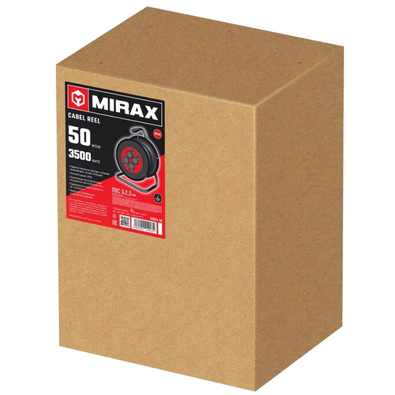 Силовой удлинитель на катушке Mirax 55051-50, ПВС 3х2.5 мм2, 50 м, 3500 Вт, IP44 в Туле