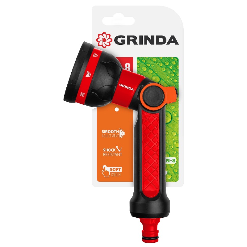 Поливочный пистолет Grinda N-8, двухкомпонентный, с регулятором напора, 8 режимов 8-427188