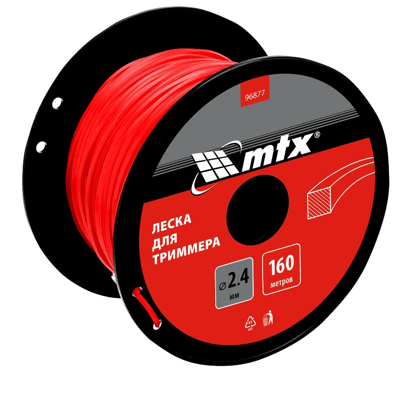 Леска для триммера MTX 96877, квадрат, 2,4 мм х 160 м, на катушке в Иваново