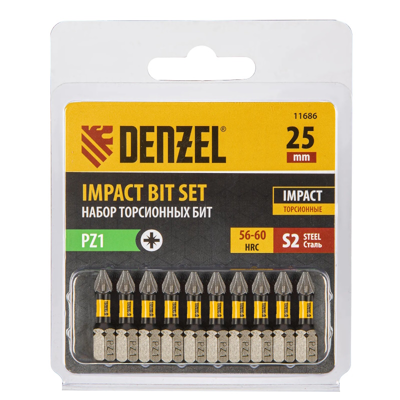 Набор бит торсионных Denzel 11686, PZ1x25 мм, лазерная обработка шлица, сталь S2, 10 шт. в Угличе