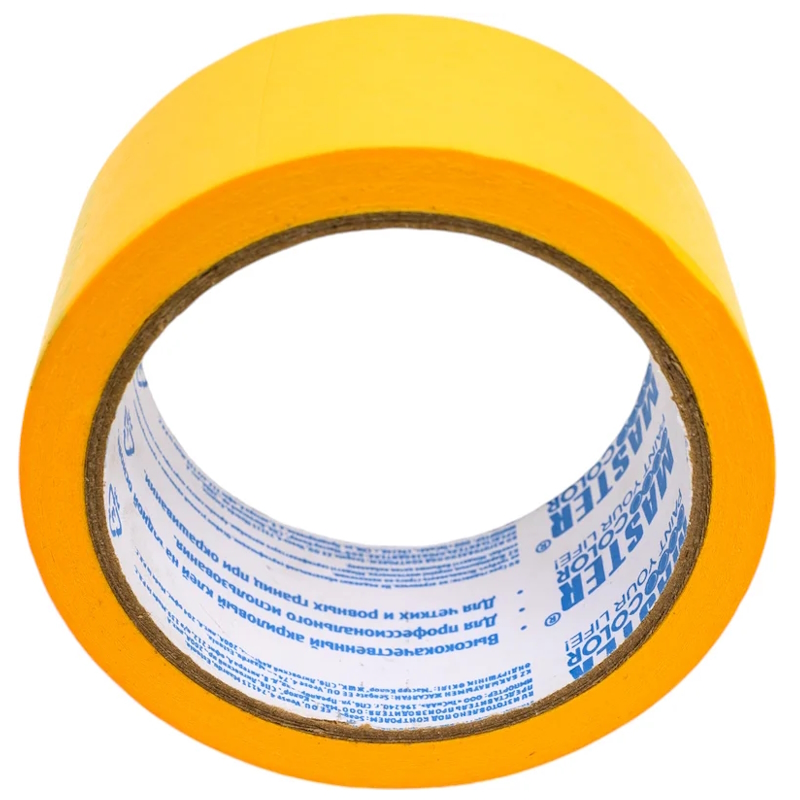 Лента малярная Master Color 30-6124, золотистая, рисовая бумага, термостойкость до 120°C, УФ-стойкость до 30 дней, 48 мм х 25 м