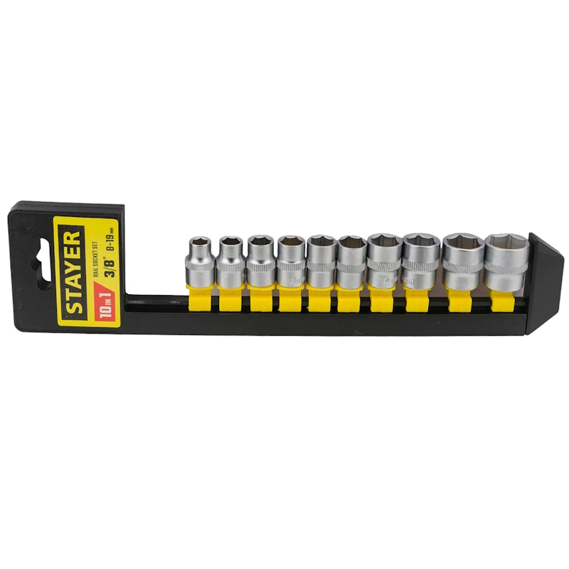 Набор Stayer "STANDARD" 27757-H10, Торцовые головки (3/8") на пластиковом рельсе, 8-19мм, 10 предметов в Муроме