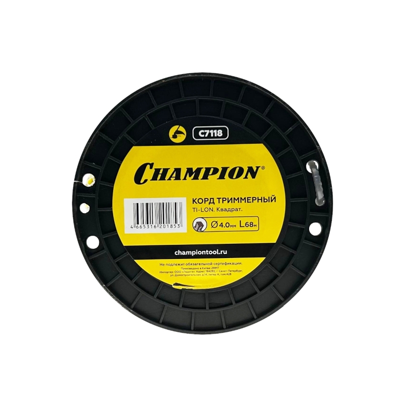 Корд триммерный Champion TI-LON C7118, 4,0 мм*68 м (зубчатый квадрат)+нож в Кинешме