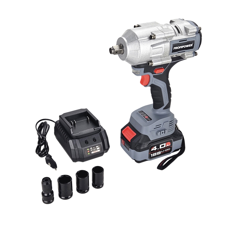 Гайковёрт аккумуляторный ProfiPower T-900N E0186, Li-ion-1шт, 4.0Ач, 900Нм, ударная головка 17/19/21мм, З/У, в кейсе