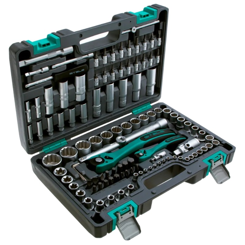 Набор инструментов Stels 14122, 1/2", 1/4", CrV, 12-гранные головки, пластиковый кейс, 109 предметов в Иваново