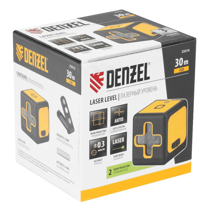 Лазерный уровень Denzel DQB 35016, 30 м, зеленый луч, батарейки, сумка в Туле