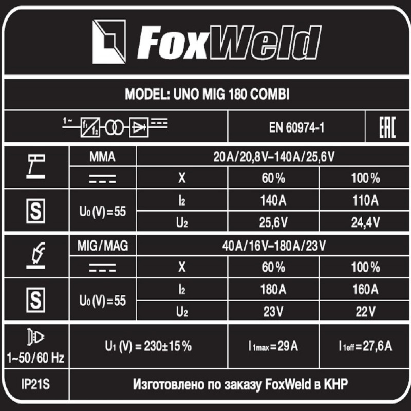 Сварочный полуавтомат FoxWeld UNO MIG 180 COMBI 6787 в Вологде