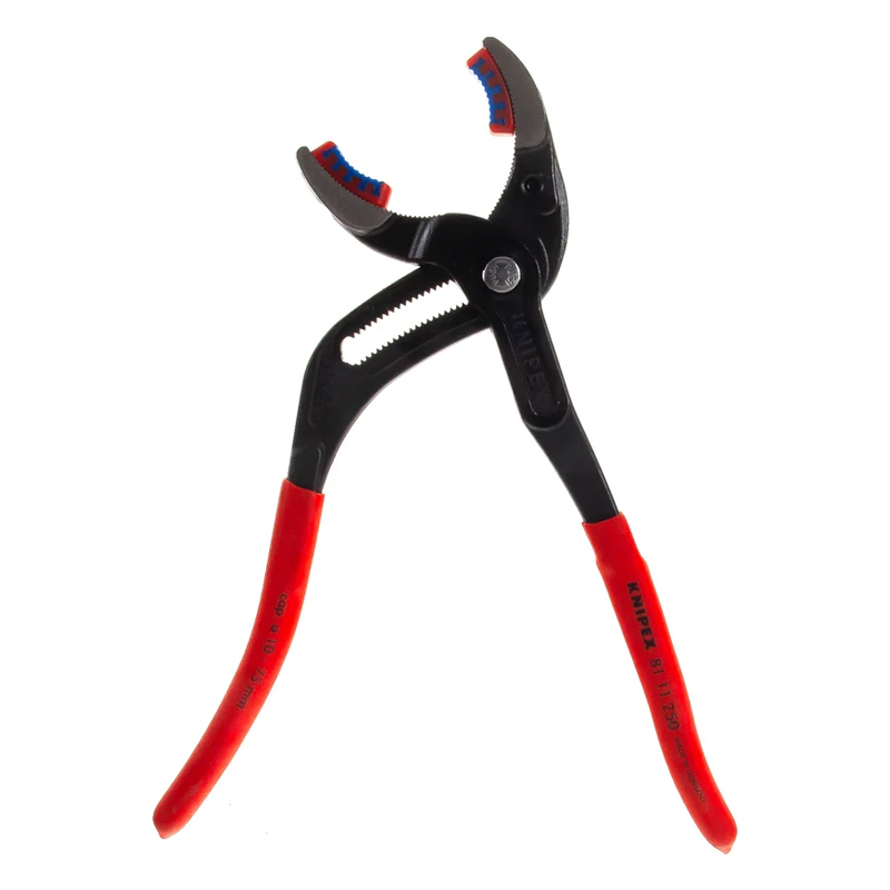 Клещи переставные Knipex KN-8111250 трубные, зев 10-75 мм, длина 250 мм, пластиковые насадки на губках, фосфатированные в Угличе