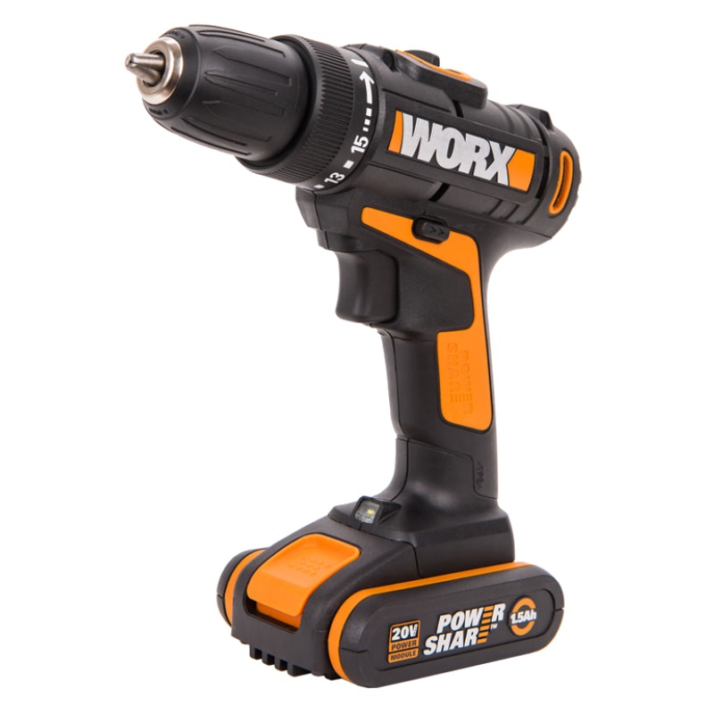 Дрель-шуруповерт аккумуляторная WORX WX101.1, 20В, 1.5Ач x2, кейс в Рыбинске