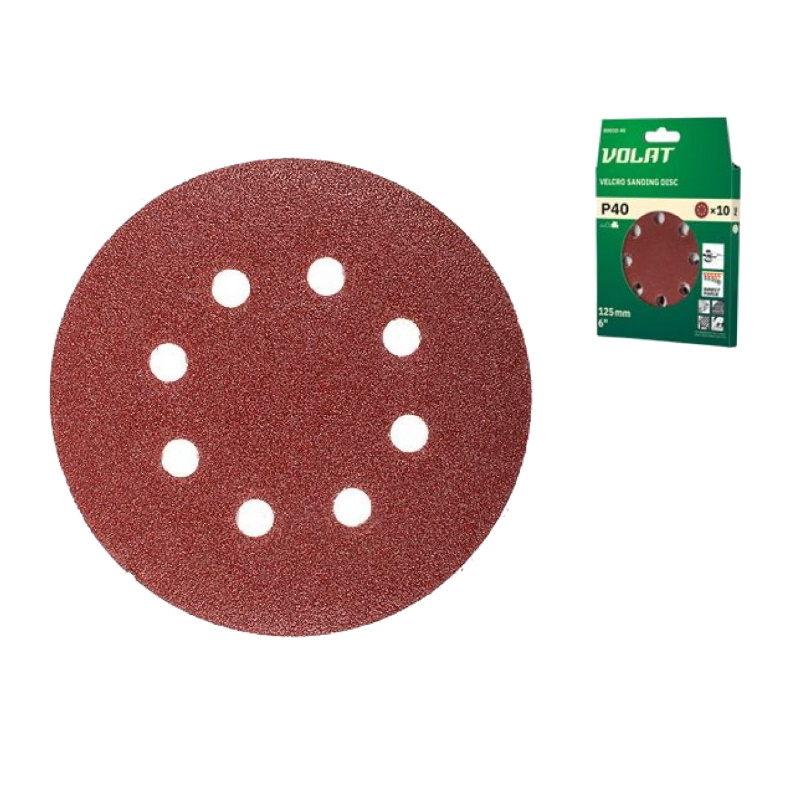 Шлифлист Волат 80010-40 125 мм круг Р40 для дерева 8 отверстий 10 штук 98₽