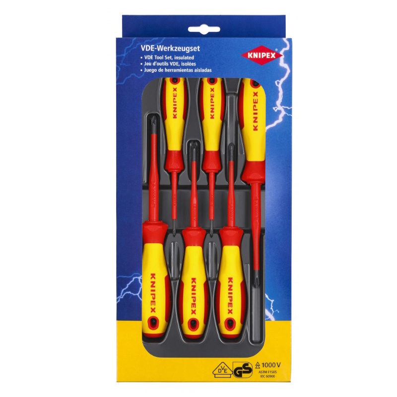 Набор отвёрток Knipex KN-002012V05, VDE, диэлектрических, с узким концом, 6 предметов, SL2.5/4, PlusMinus: PH/S 1/2, PZ/S 1/2 в Муроме