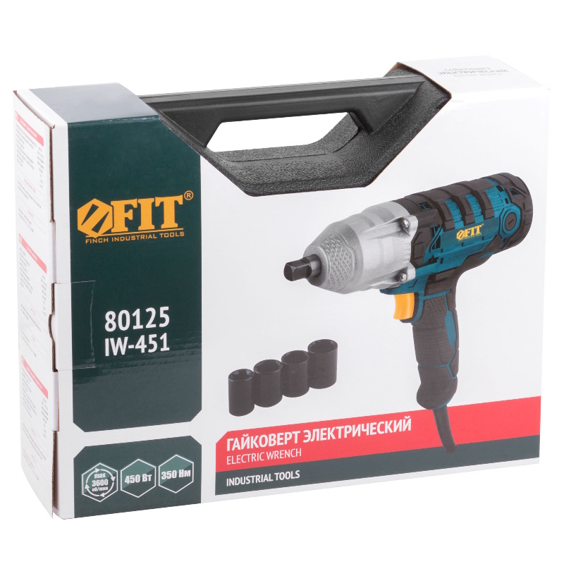 Гайковерт электрический Fit 80125, 450 Вт, 3600 об/мин, 5000 уд/мин, 350 Нм, БС щеток в Иваново