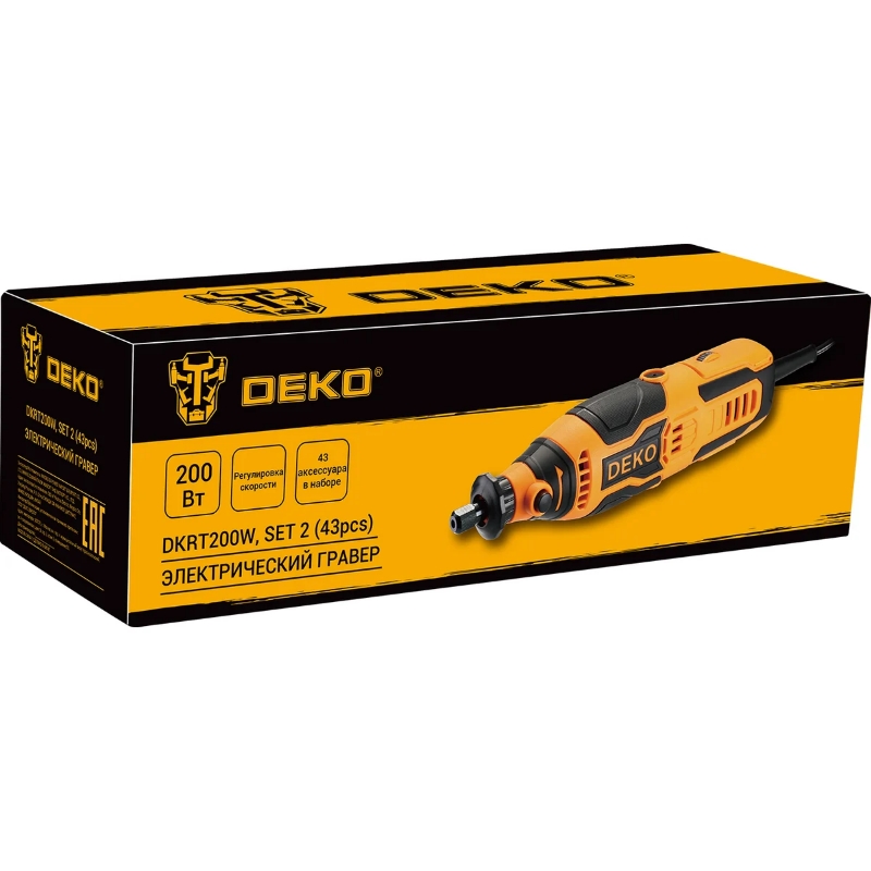 Гравер электрический Deko DKRT200W SET2 085-1322 с набором оснастки 43шт, 200Вт в Переславле