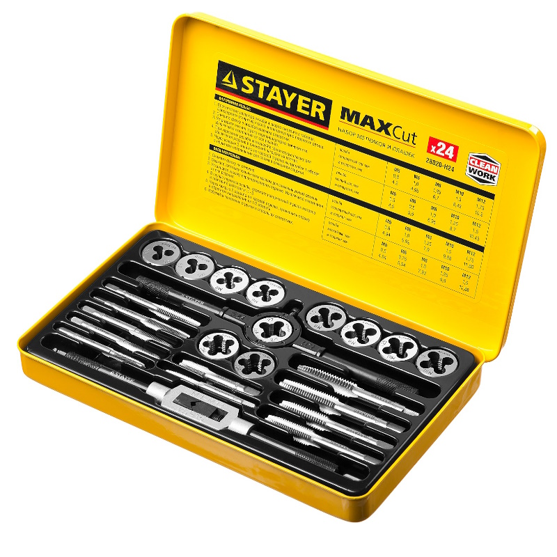Набор метчиков и плашек Stayer "MASTER" 28020-H24, метчикодержатель 1шт, плашкодержатель 1 шт, метчики 11 шт, плашки 11 шт, 24 предмета  в Костроме