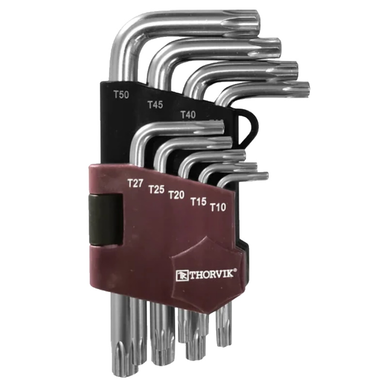 Набор ключей торцевых T-TORX Thorvik TTKS9S 053140, короткие, с центрированным штифтом, Т10H-T50H, 9 предметов в Рыбинске
