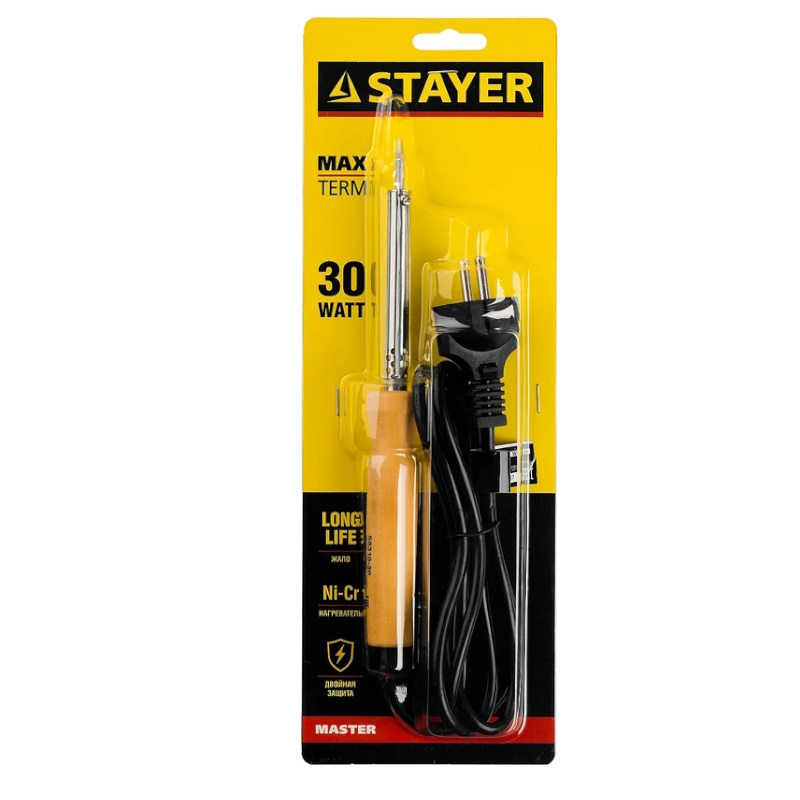 Паяльник Stayer MAXTerm 55310-30, с деревянной рукояткой, жало-конус, 30 Вт