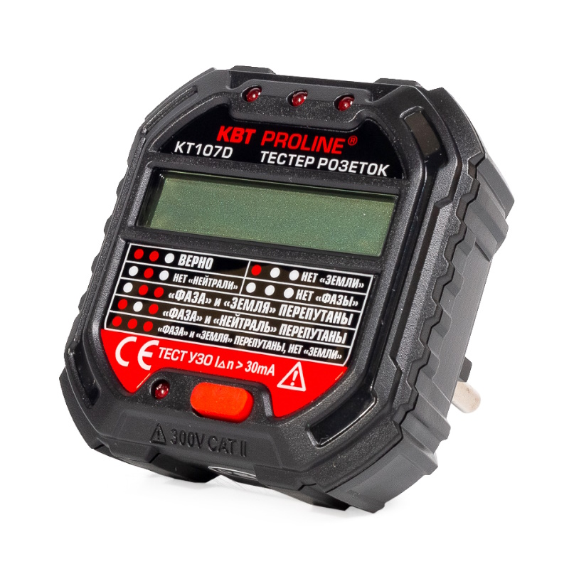 Тестер розеток и УЗО КВТ КТ 107D 86321, серия PROLINE
