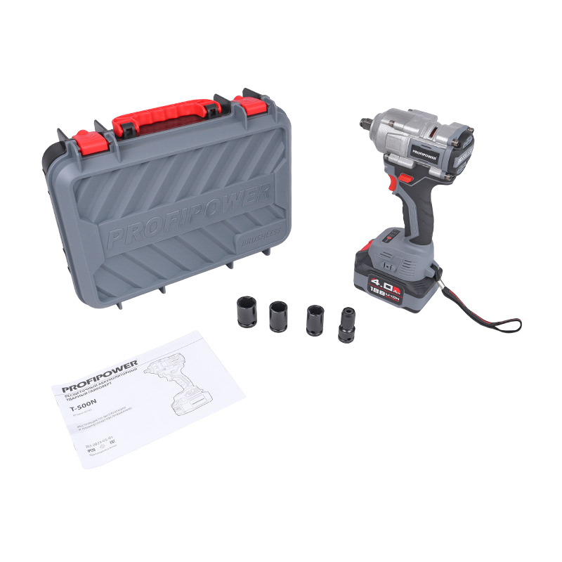 Аккумуляторный гайковерт бесщеточный ProfiPower T-500N E0185, Li-ion, 4 Ач, 500 Нм
