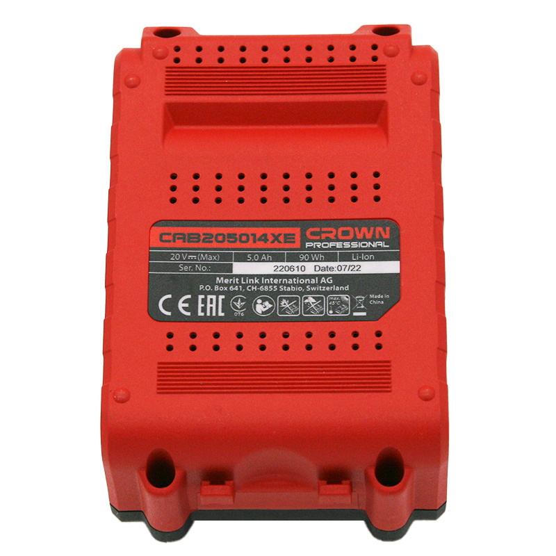Аккумулятор Crown CAB205014XE, платформа, 20 В B3+, 5.0 Ач, индикатор заряда, защита от перегрева / от перегрузки / от глубокого разряда / от перезаряда в Иваново