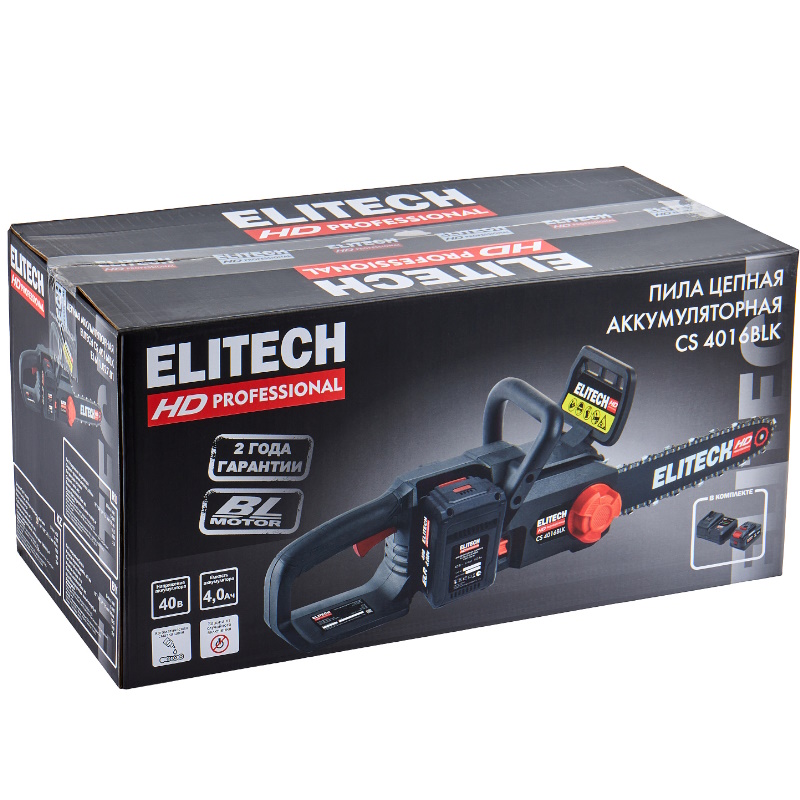 Пила цепная аккумуляторная Elitech HD CS 4016BLК (E1611.027.01) 211702, бесщеточная, 40В, 1х4Ач и ЗУ в Твери