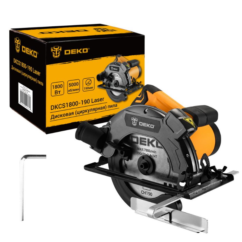 Дисковая циркулярная пила Deko DKCS1800-190 Laser 083-1011, 1800Вт, 190мм диск, лазерный указатель в Костроме