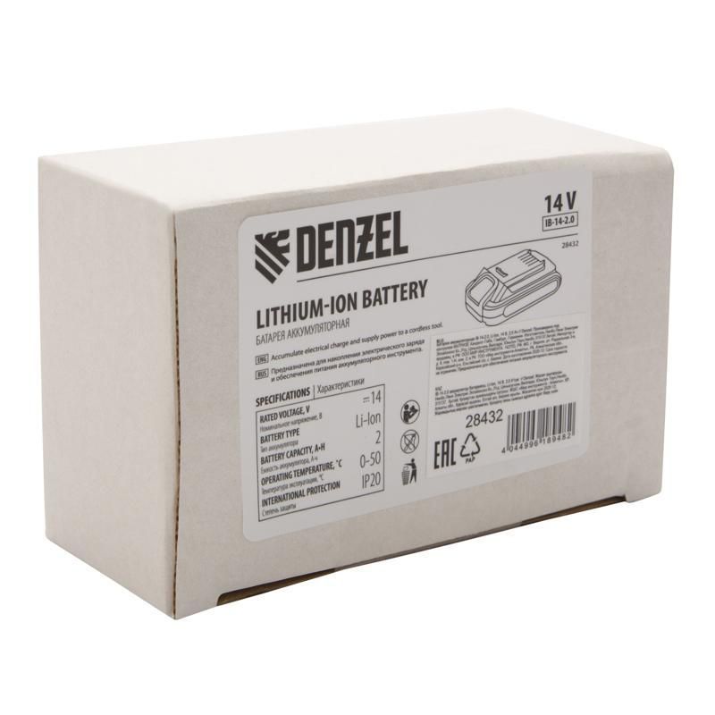 Батарея аккумуляторная Denzel IB-14-2.0 28432 (емкость 2.0 Ач, 14 В, Li-Ion, конструкция слайдер) в Костроме