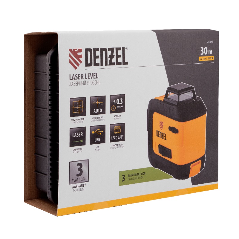 Лазерный уровень мультипризменный Denzel LXI 360-3 Green 35079 в Костроме