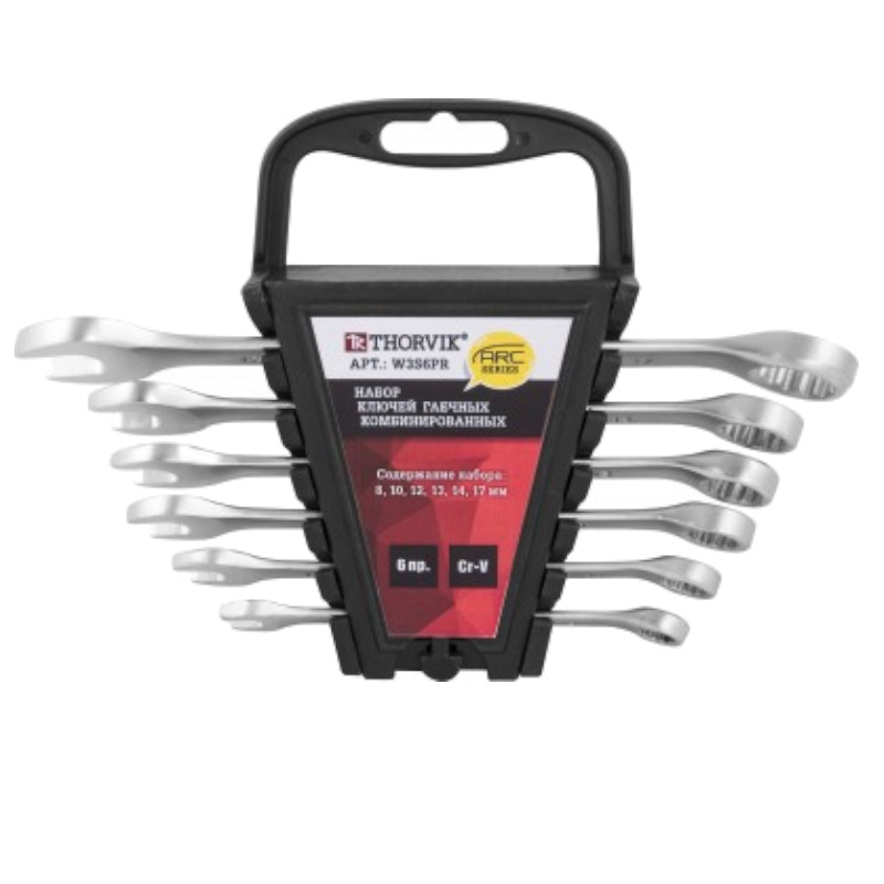 Набор ключей гаечных Thorvik W3S6PR 052611 комбинированных серии ARC на держателе 8-17 мм 6 предметов 670₽
