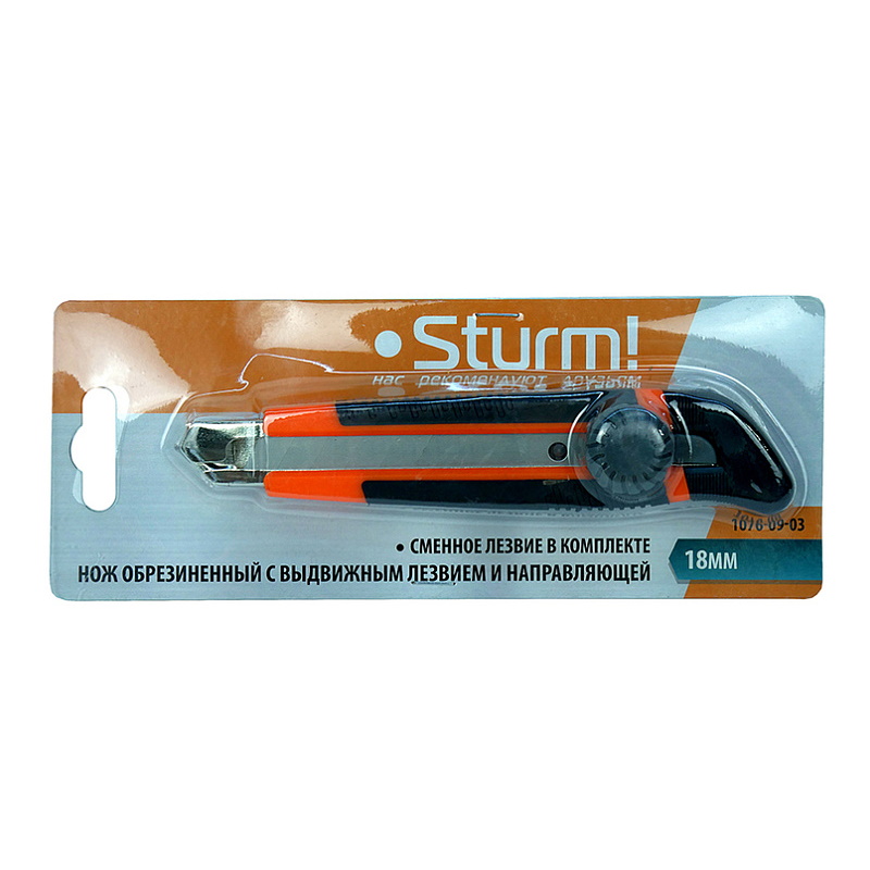 Нож строительный Sturm 1076-09-03 18мм, винтовой фиксатор,  металлическая направляющая в Костроме