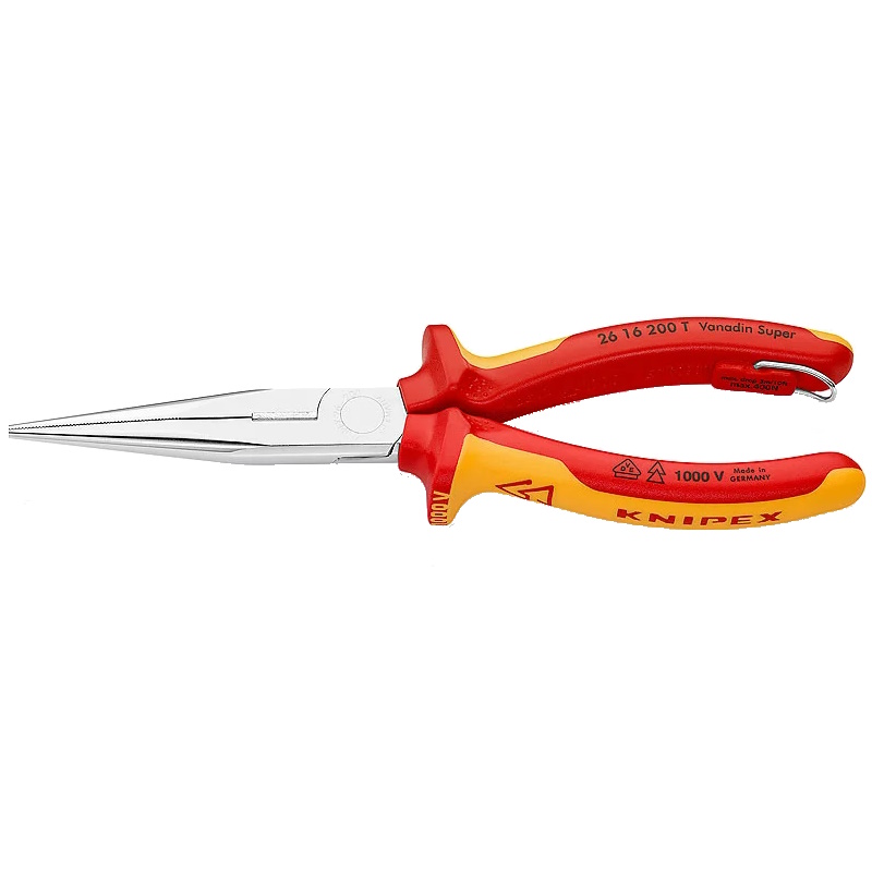 Длинногубцы с режущими кромками Knipex KN-2616200T VDE 200 мм хром 2-компонентные диэлектрические ручки проушина для страховки 8571₽