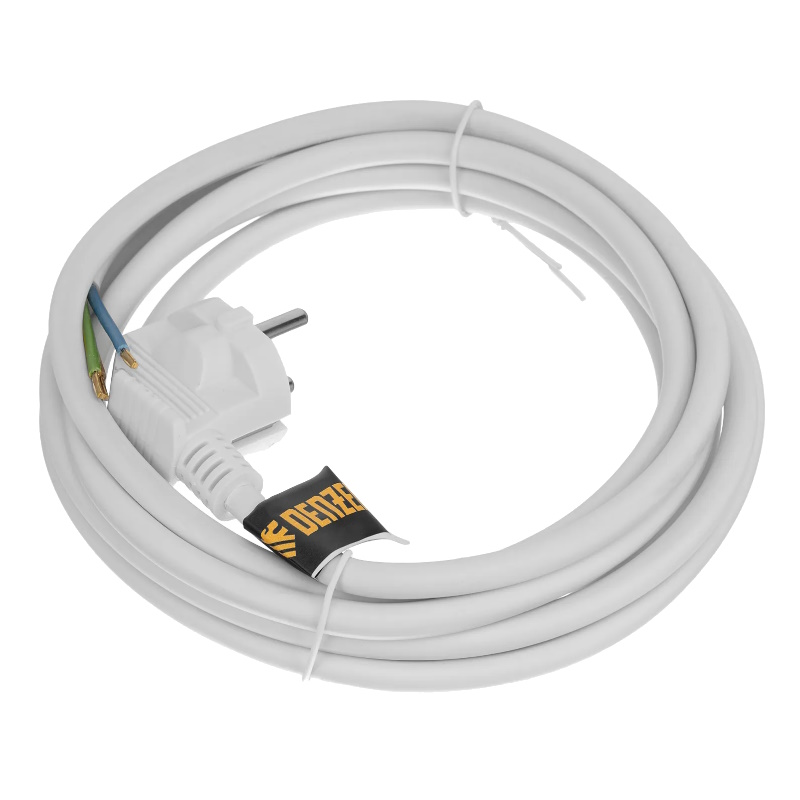 Шнур сетевой Denzel Energy Series 37674, ПВС, 3 м, 3х1,5 мм, с неразборной вилкой, белый в Ярославле