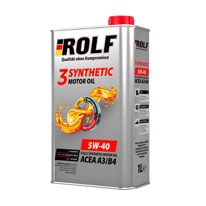 Масло моторное синтетическое Rolf 3-synthetic SAE 5W-40 API SNCF ACEA A3B4 1 л 9333290 1135₽