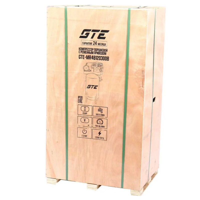 Компрессор вертикальный поршневой с ременным приводом GTE GTE-MR4B120300B, 220В, ресивером 120л, 300л/мин
